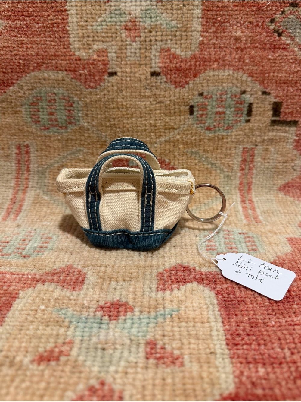 L.L. Bean Canvas Micro / Mini Tote Keychain in Cream and Teal